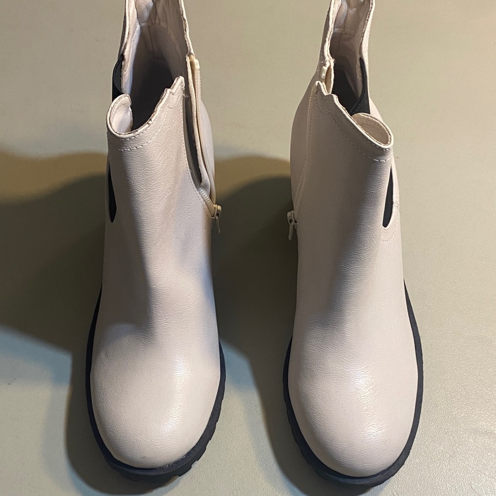 Sun + Stone Cream Ankle Booties with Black Sole